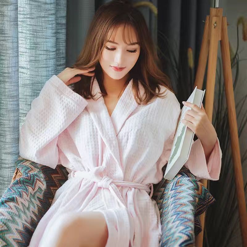 Spring and autumn thin robe loose waffle athrobe beauty salon Hotel ...
