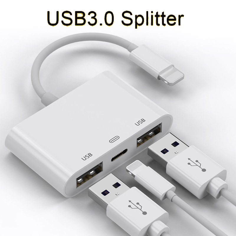 For Iphone Ipad Dual Usb 3 0 Adapter Splitter Support Ios Lightning Fast Charging Keyboard U Flash Drive Mouse Connector Shopee Philippines