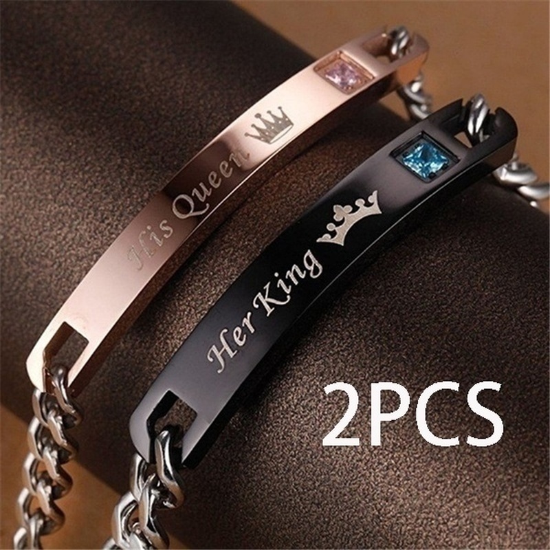 2pcs His and Hers Black Braided Leather Stainless Steel Buckle Clover Bracelet