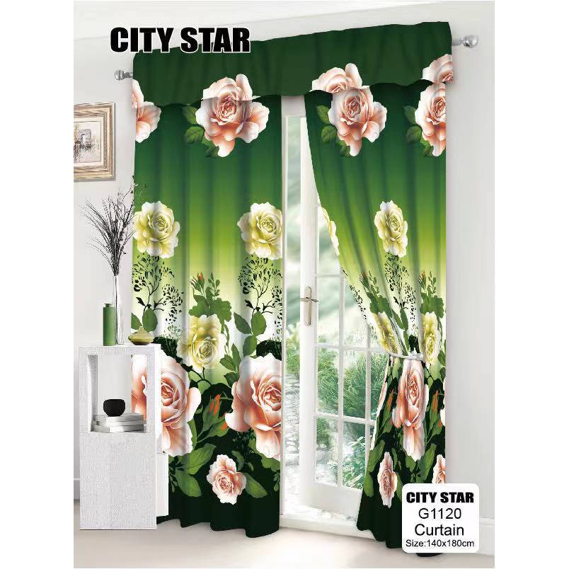 Colorful Flower Print Window Curtain 140*180 Home Decoration Green Plants Field Style