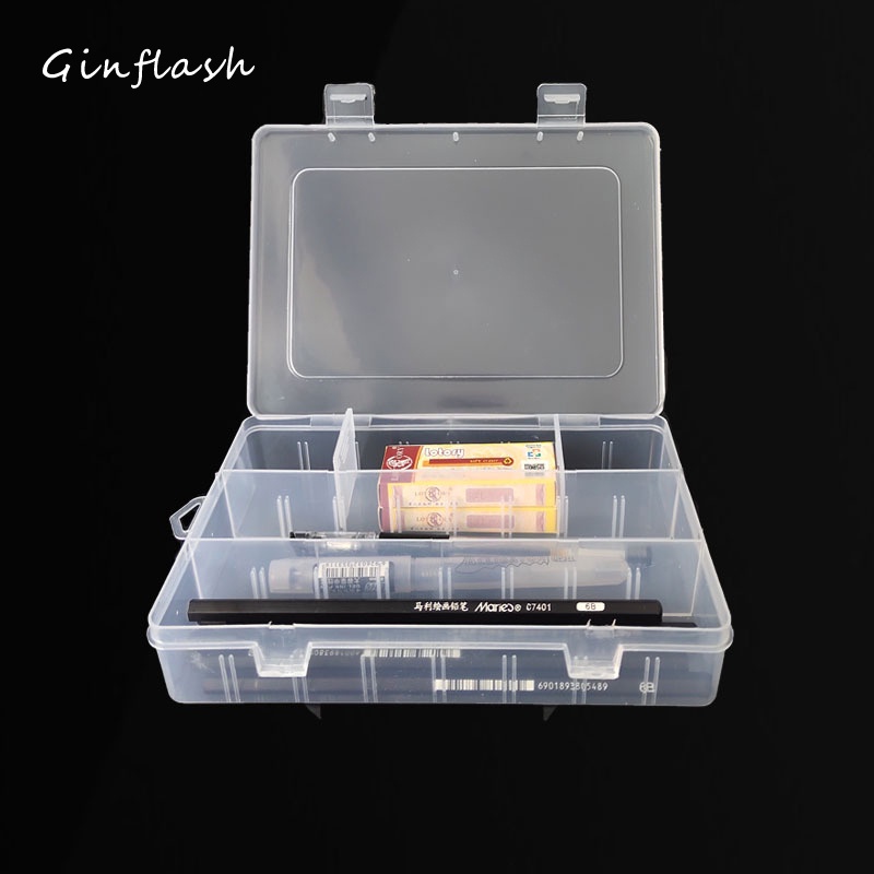 Ginflash Transparent Sketch Pencil Case Art Tools Storage Box With Insert Plastic