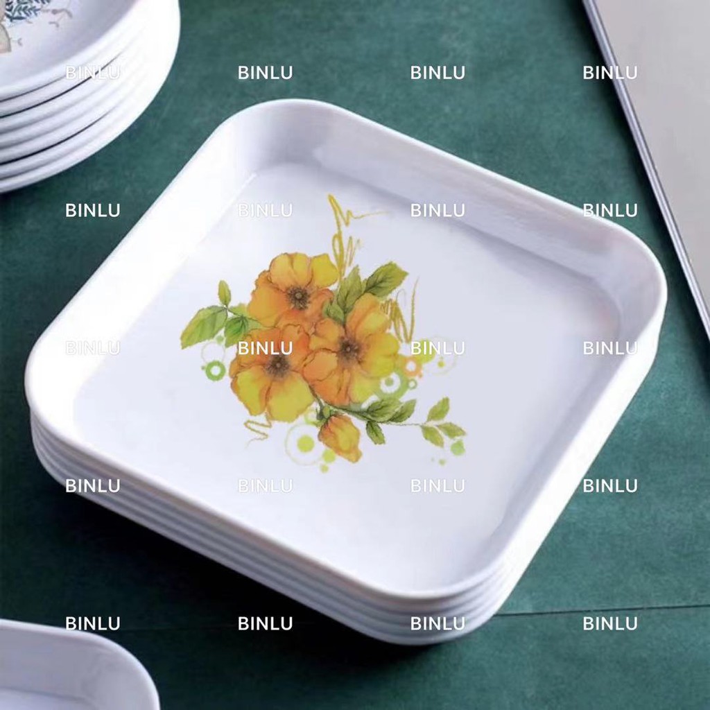 3pcs square anti-fall dish,plate,bowl,bowls,large capacity,melamine resin,food storage,flower,BINLU