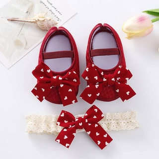 2pcs/set Newborn baby shoes 0-6-9 months baby girls shoes soft bottom toddler shoes INS princess shoes hair band set