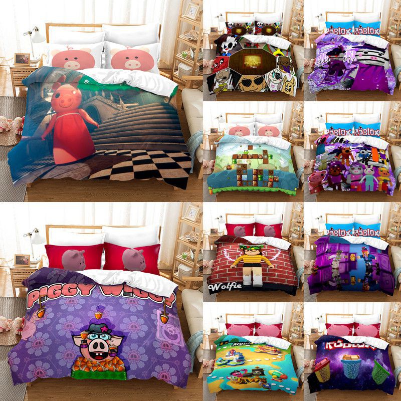 Roblox Piggy Bedding Set 3d Game Cartoon Duvet Cover Pillowcase Us Uk King Queen Shopee Philippines - roblox bed set