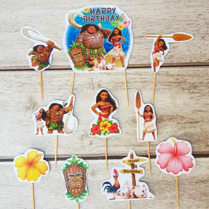 Moana Birthday Cake Topper 1 Set Of Contents 10 Pc Shopee Philippines