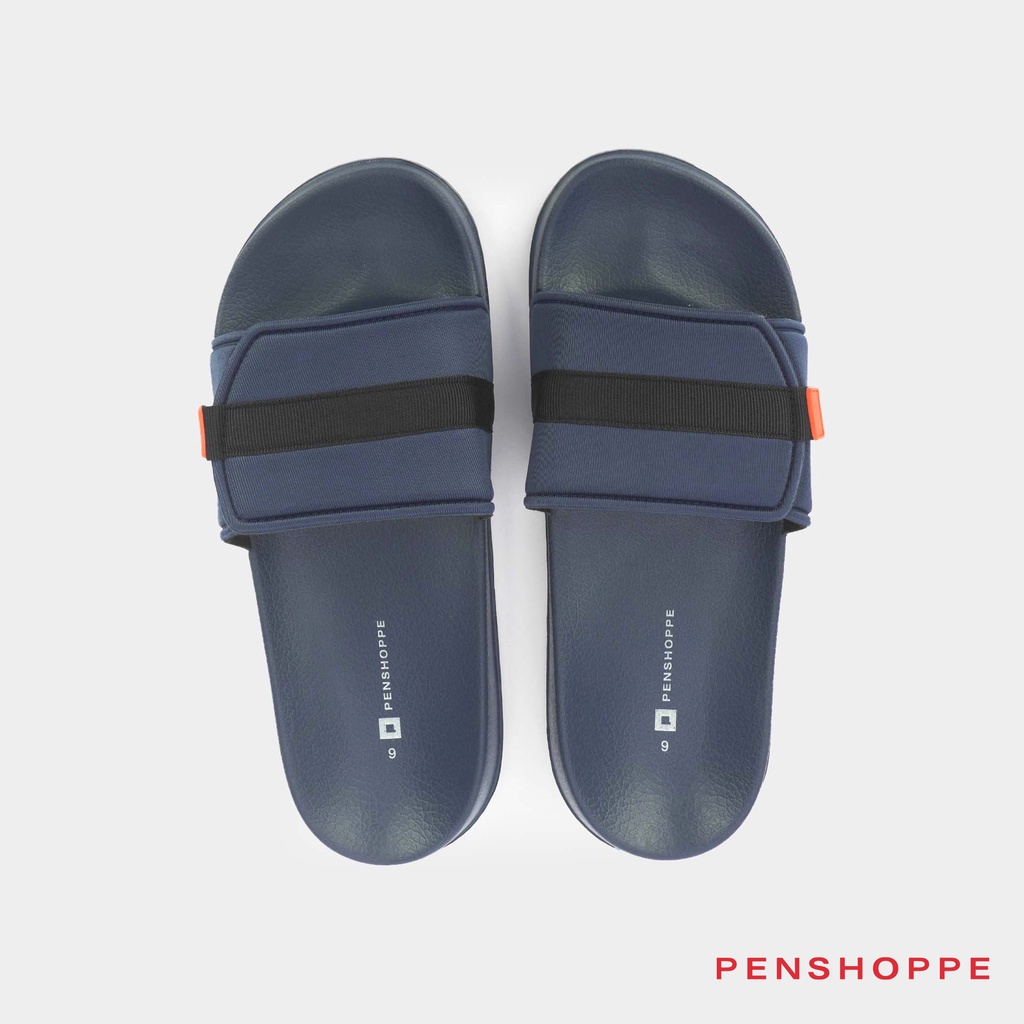 Penshoppe Printed Velcro Slides Slippers For Men (Navy Blue) | Shopee ...