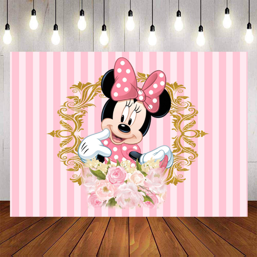 Disney Cute Minnie Mouse Backdrop For Photography Baby Shower Kids Pink  Stripes Background Birthday Party Decor Custom Name Photo | Shopee  Philippines