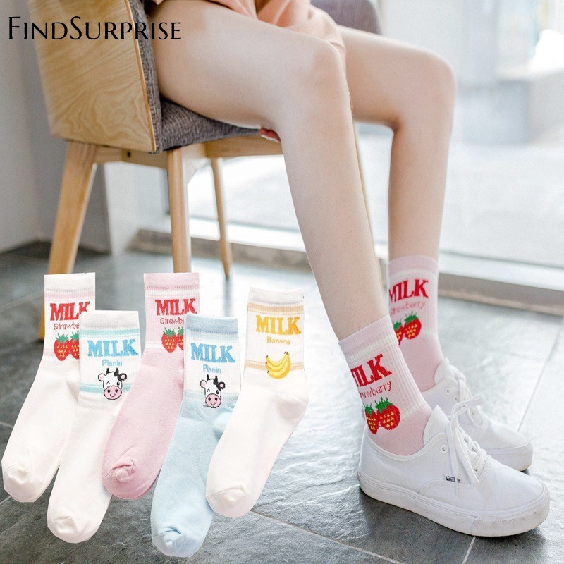 Women Girls Cute Fruit Milk Korean Socks Japanese Harajuku Funny Kawaii Socks A+ 