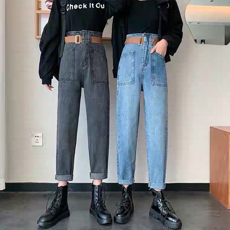 Korean fashion women's MOM jeans boyfriend Pants High waist women's Plus  Size | Shopee Philippines