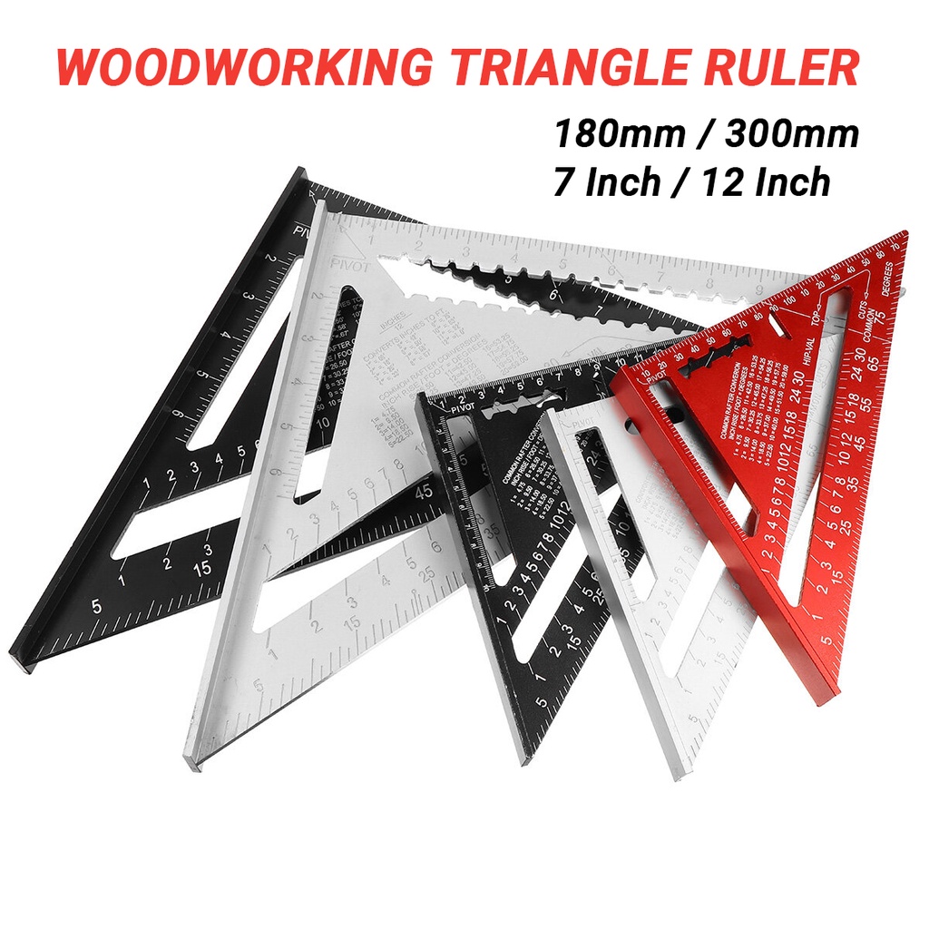 7inch/12inch Triangle Ruler Carpenter Square Speed Aluminum Alloy Ruler Square Triangle Layout 90 degree ruler Imperial Metric Measuring Ruler