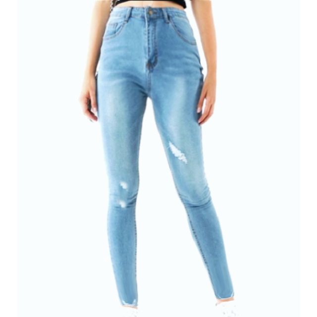 super high waisted blue jeans