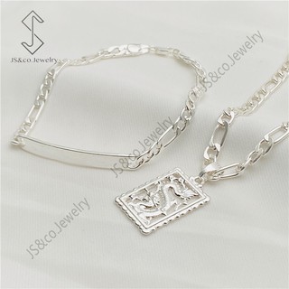 JS&CO jewelry 925 Silver 2in1 Dragon Pendant Necklace Bracelet Set for Men set-202