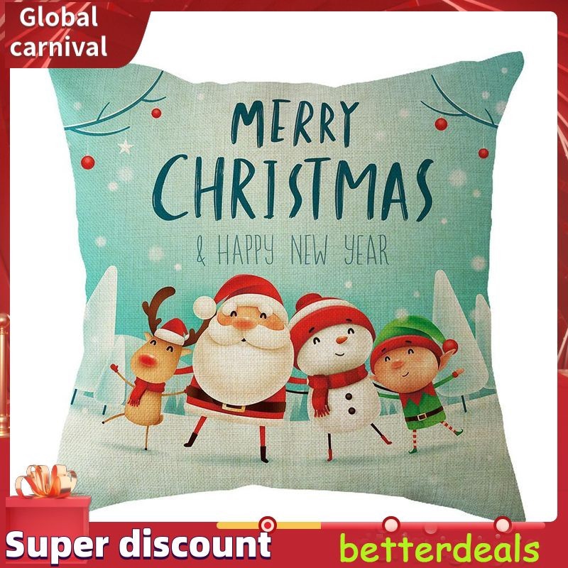 Christmas Santa Claus Print Pillow Case Linen Sofa Car Throw