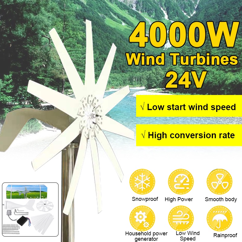 4000W 12V 24V Wind Generator 10 Blade White Wind Turbines Horizontal Home Powers Windmill Energy