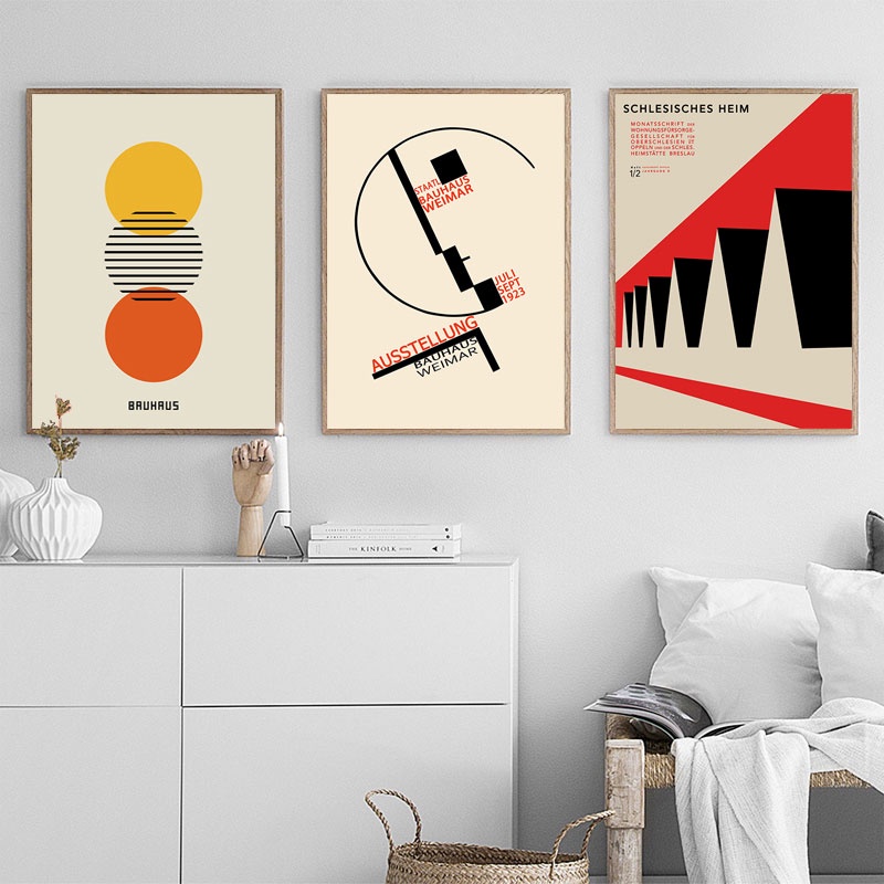 Bauhaus Industrial Style Posters and Abstract Geometric House Poster Coffee Cup Wall Art Pictures for Living Room Decor