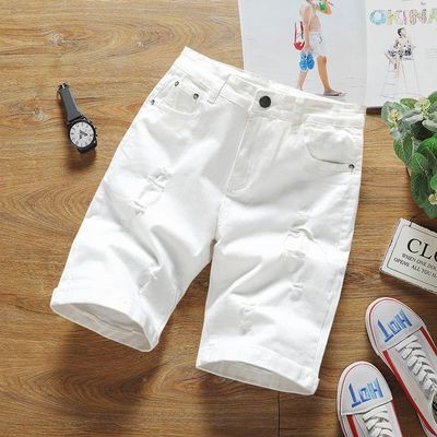 mens white denim shorts ripped