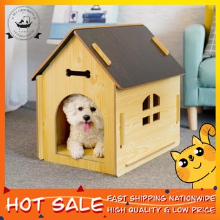 COD Wooden Puppy House Teddy Cabin Dog Kennel Removable Dog House Indoor Outdoor Universal Pet House