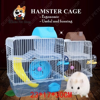 Hamster Cage with Running Wheel Water Bottle Food Basin Pet House Mice Home Habitat 2 Floors Storey