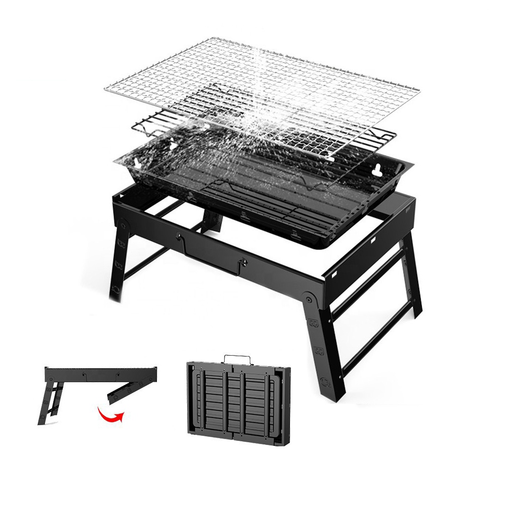 Folding Portable Barbecue Charcoal Grill Stainless Steel Small BBQ Tool Kits for Outdoor Cooking