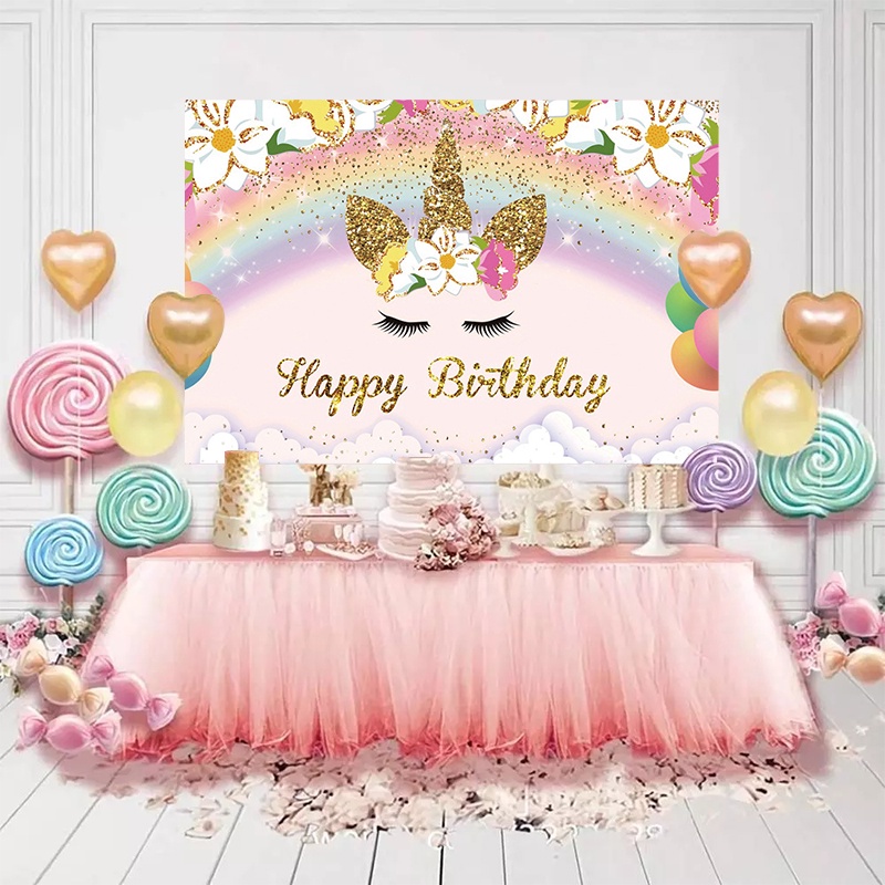 Rainbow Unicorn Birthday Party Decoration Background Happy Birthday Backdrop  Photo Props Supplies | Shopee Philippines