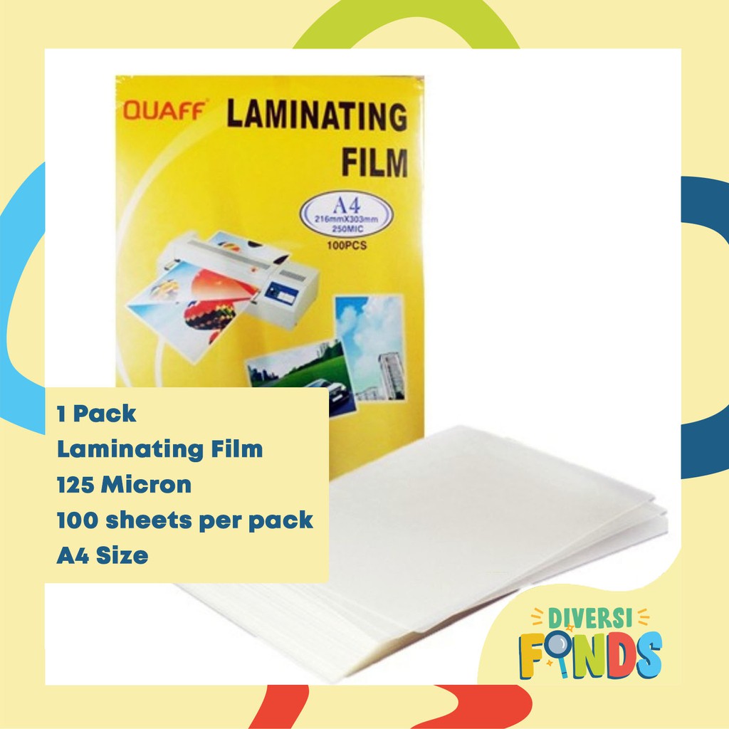 1 PACK Quaff Laminating Film 125 MICRON A4 or Short Size 100 sheets per