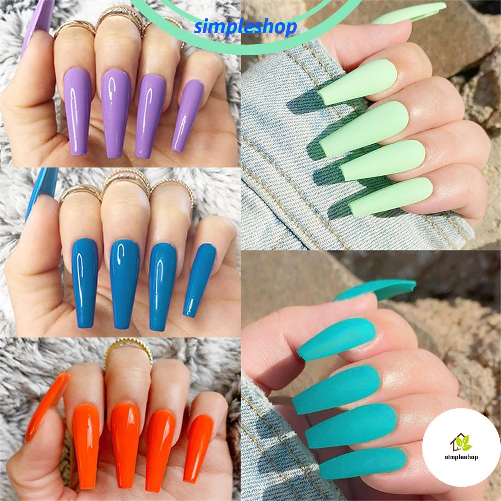 Simple Art False Nails Matte Nail Tips Coffin Fake Nail Extension Manicure Full Cover Acrylic Ballerina Nail 24pcs Set Shopee Philippines