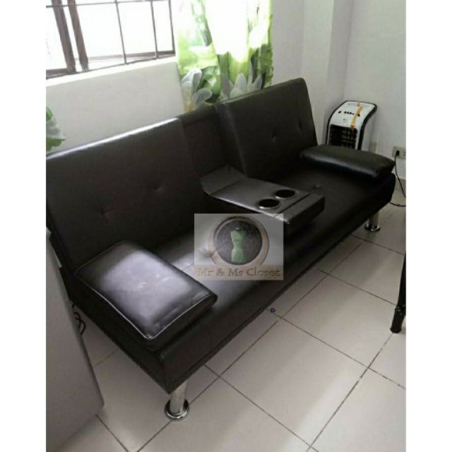 Sofa Bed With Cup Holder Ee, Black Leather Sofa Bed With Cup Holder