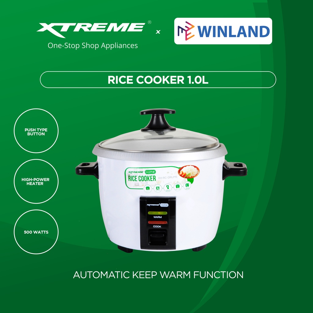 XTREME HOME 1.0L Rice Cooker Metal Body Tempered Glass Lid with Steamer