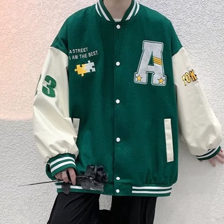 2022 New Fashion Print Baseball Varsity Jacket For Men And Women Korean Style Student Loose Trend Varsity Jersey Jacket Couple Casual Tops Logo Plus Size Splice Collision Color College Vintage American Retro Embroidered Stitching Clothes #7