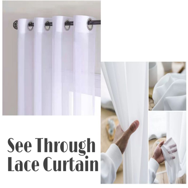 Plain White See Through Lace Curtain 7ft w/ 8Rings (140x220cm) | Shopee ...