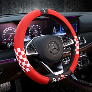 Leather Car Steering Wheel Cover Glossy Purple 38cm Red Blue