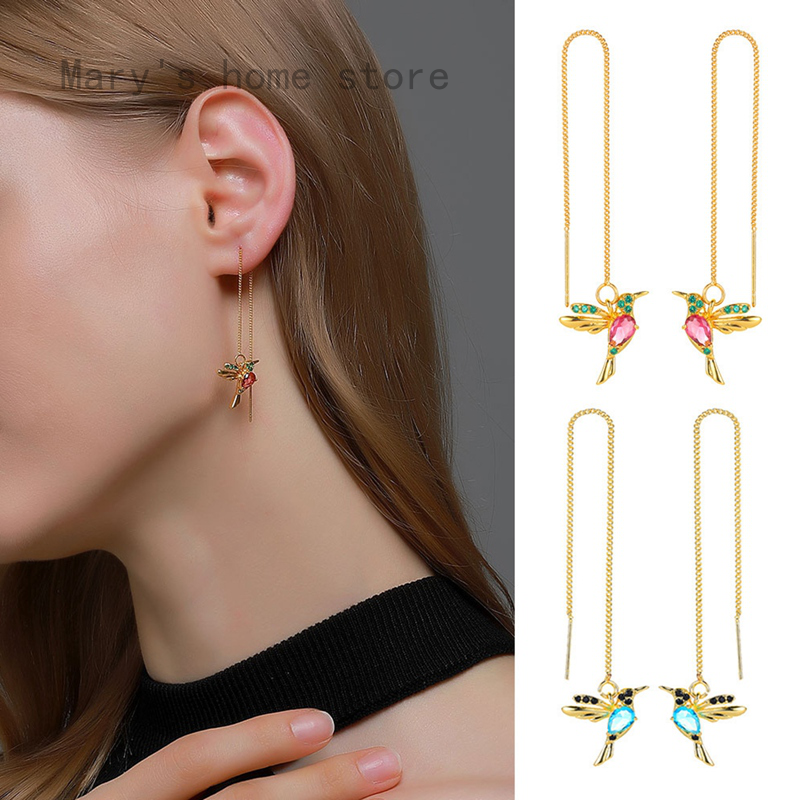 Hot Hummingbird Earrings Stud Threader Long Drop Tassel Crystal Dangle Wholesale 