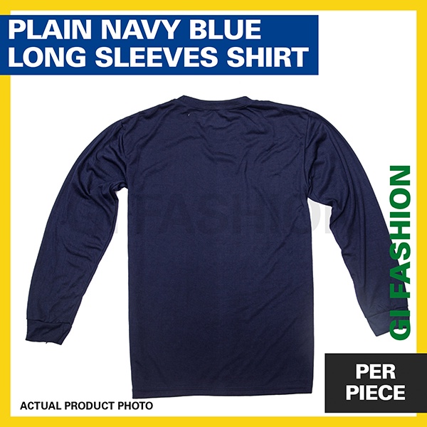 Plain Tops Long Sleeves Shirt round neck navy blue fashion sublimation