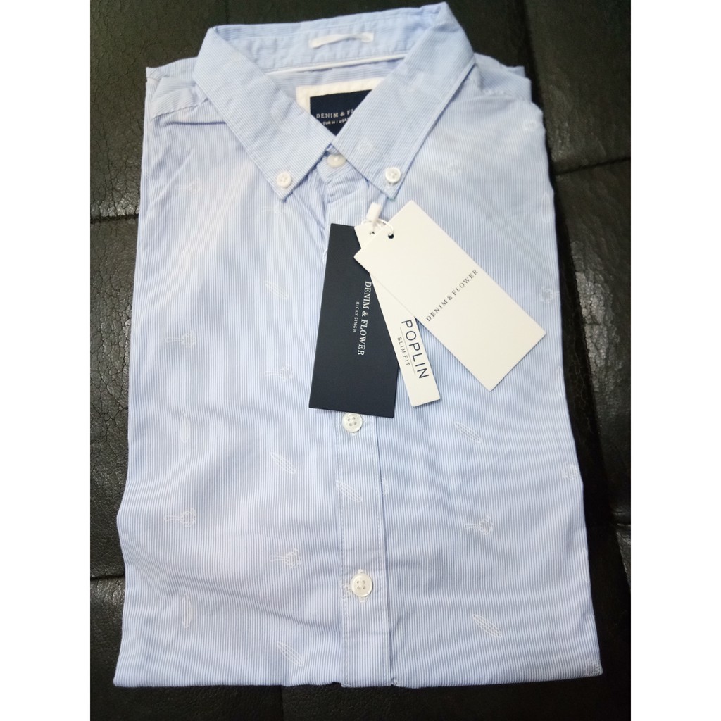 denim and flower slim fit shirt