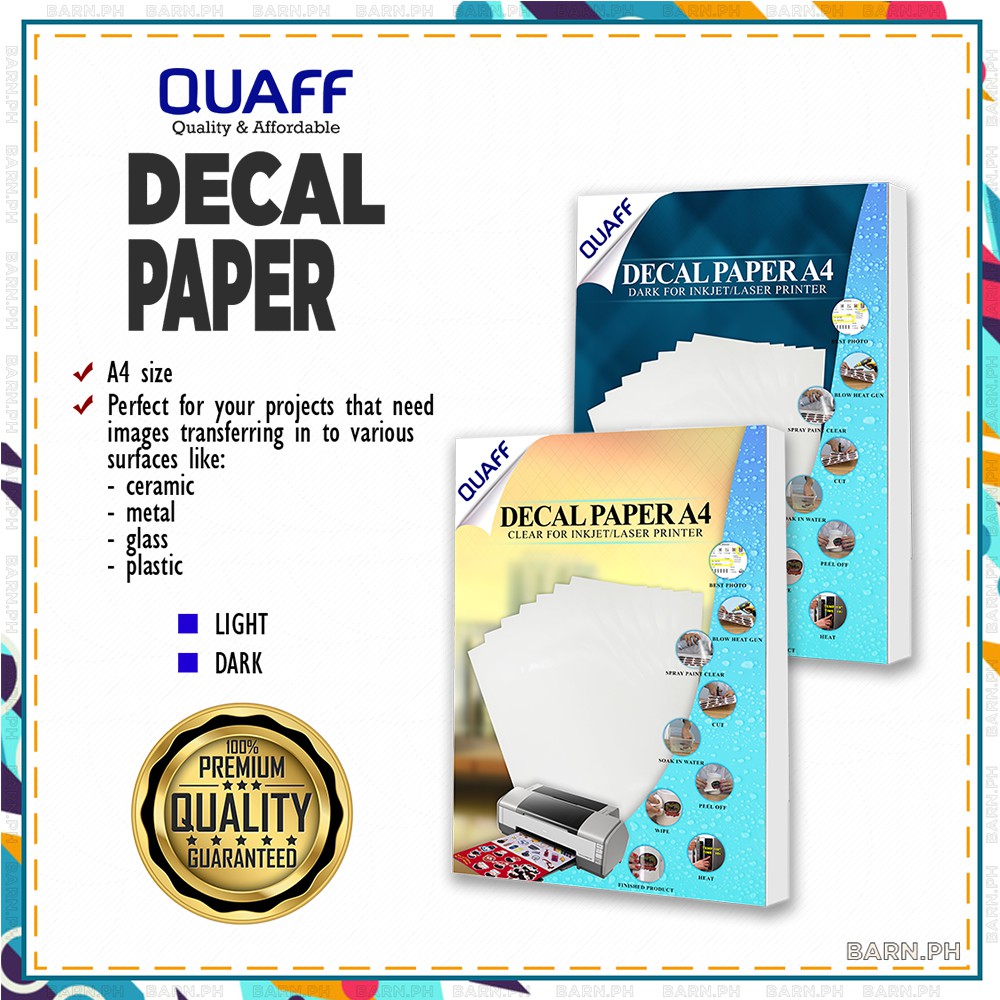 Waterslide Decal Paper A4 for Pigment Ink Only Dark / Light Shopee