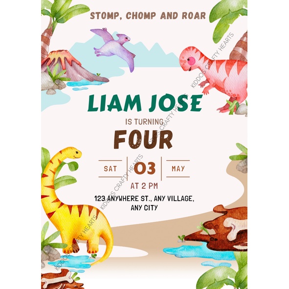 Dinosaur Themed Birthday/Baptismal Invitation Card | Shopee Philippines