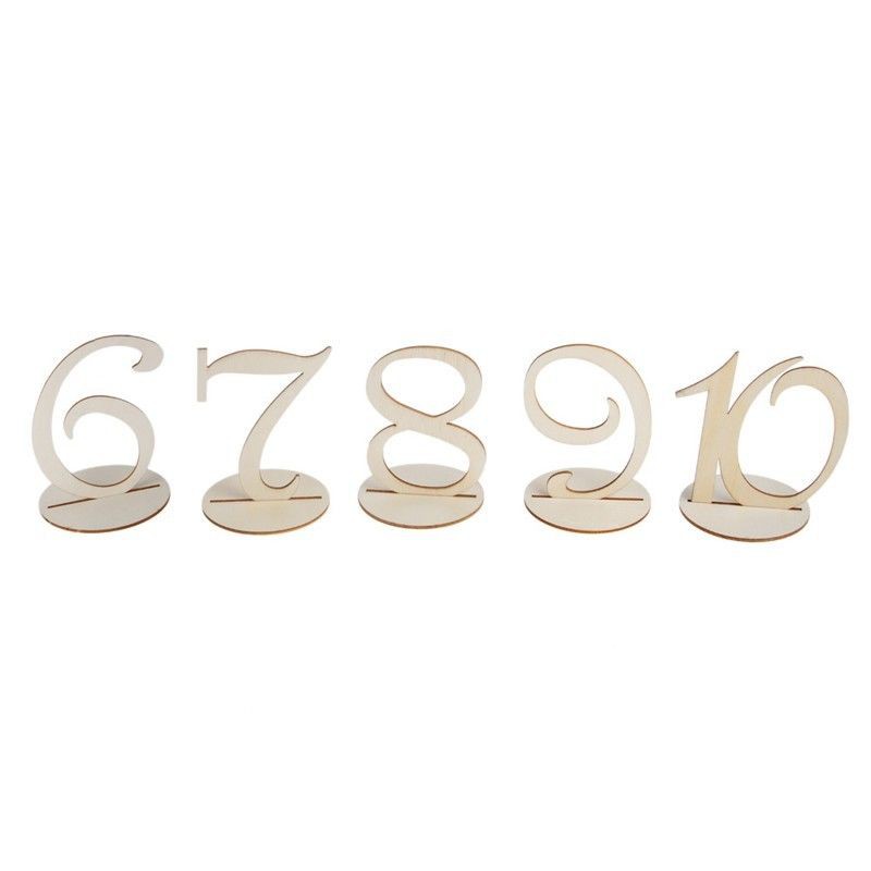 Set of 25 Freestanding wedding wooden table numbers with round bases/sticks 