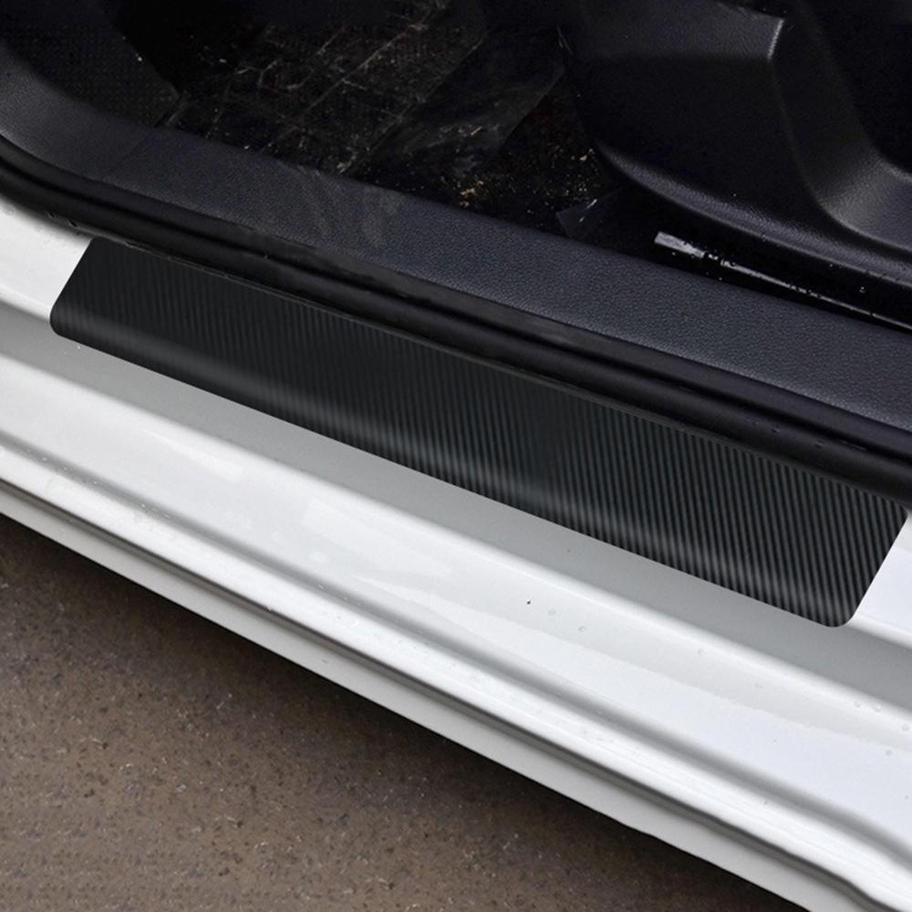 4pc Black Car Door Carbon Fiber Plate Stickers And Scraper S