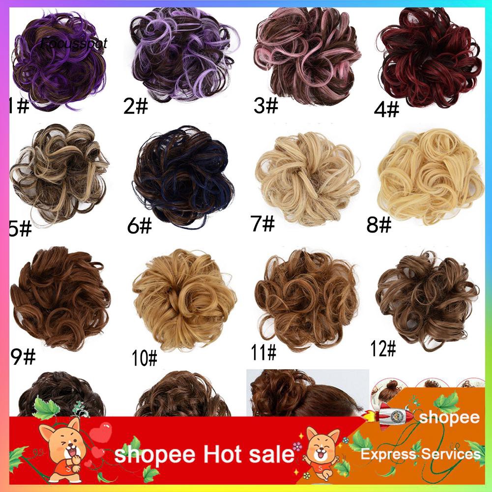 Fcut Fashion Women Hair Bun Extension Wavy Curly Messy Donut