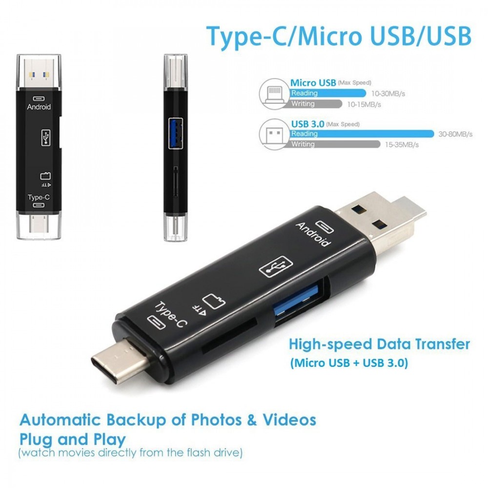 USB Adapter TF Card Reader 3 In 1 USB OTG Micro USB Type C USB 3.0