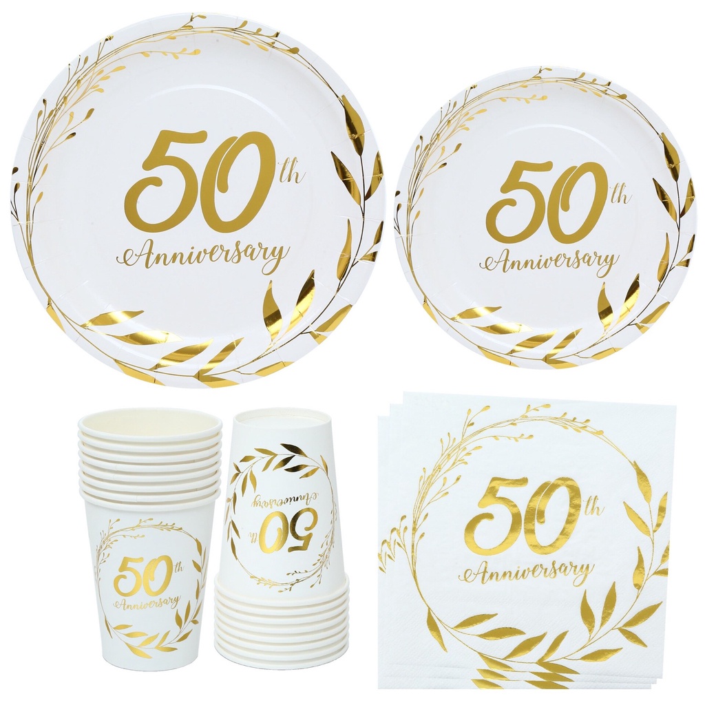 25th 50th Wedding Anniversary Golden Disposable Tableware Wedding  Anniversary Plate Cup Happy Birthday Party Decoration | Shopee Philippines