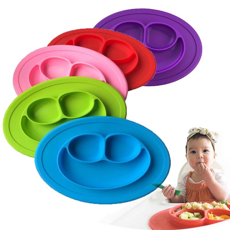 KOBWA Baby Silicone Placemat,Silicone Child Feeding Mat with Suction Cup,Non-Slip,One-Piece Divided Baby Placemat Stay Put Bowls Feeding Dishes for Kids-Red