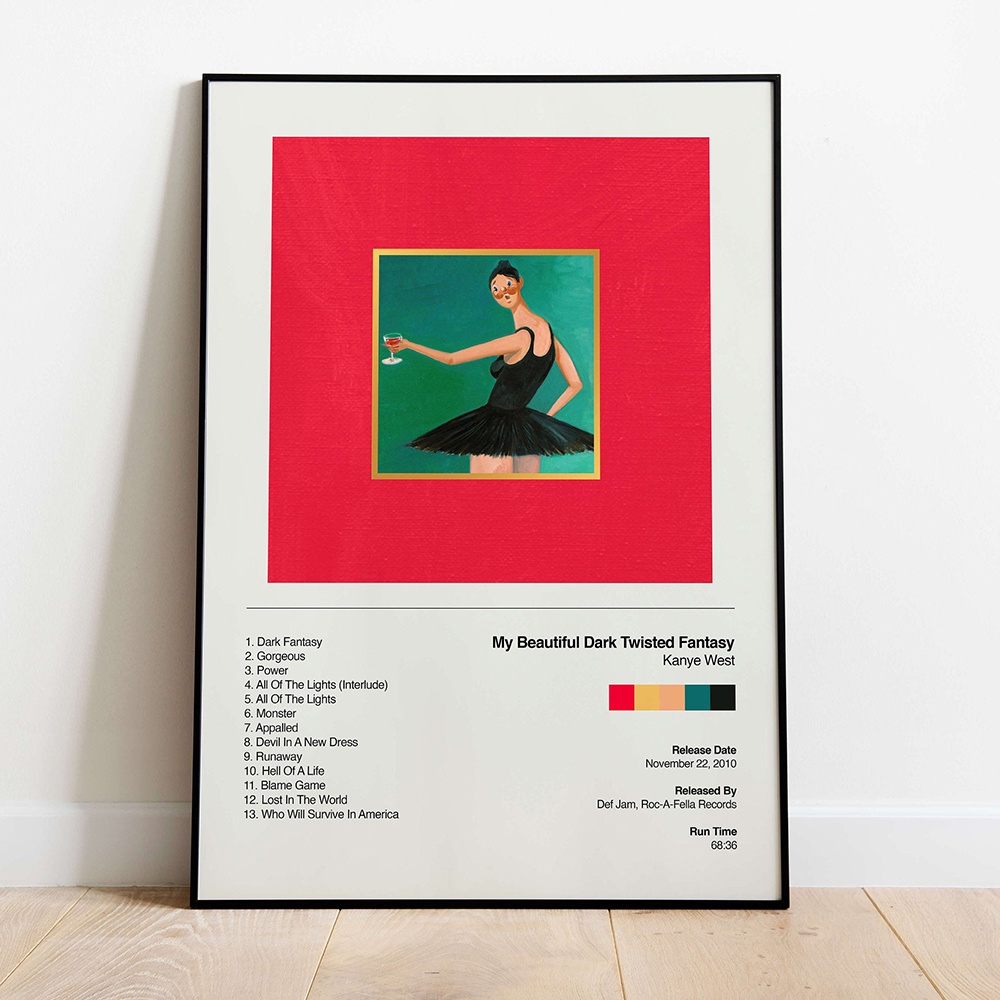 Kanye West Poster My Beautiful Dark Twisted Fantasy Album Cover Canvas Painting Hip Hop Rap
