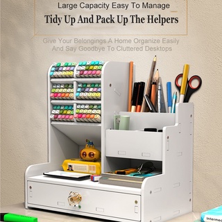 Desktop Organizer Wooden Desk Storage Box Multifunctional Pen Holder Box Office Supplies Storage Box #8