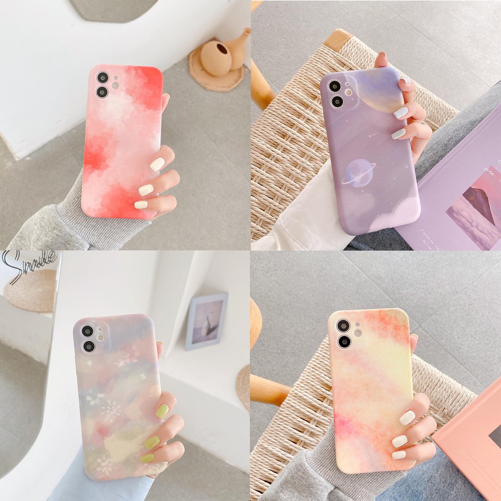 Cute Space Case For Iphone 12 Pro Max 12 Mini Love Fireworks Cloud Space Blue Sky Watercolor Oil Painting Case For Iphone 11 11pro Max Xs Max Xr Xs 7 8 Plus