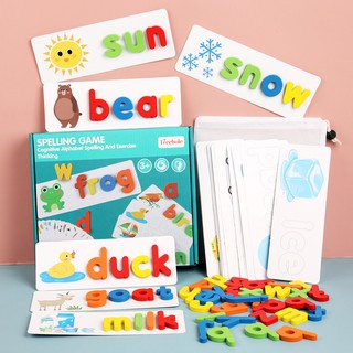 Montessori Word Spell Games Children Early Learning Wooden Alphabet Puzzles Toys for Kids