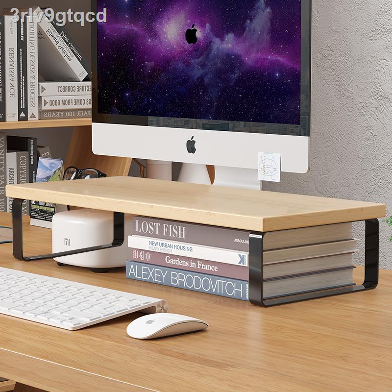 Desktop computer elevated monitor elevated shelf desk surface storage