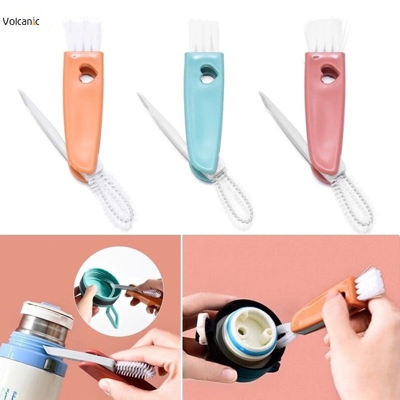 3 In 1 Bottle Cap Detail Brush Milk Bottle Brush Cup Cover Cleaning Brushes Portable High Quality Lunch Box Groove Cleaning Gadget