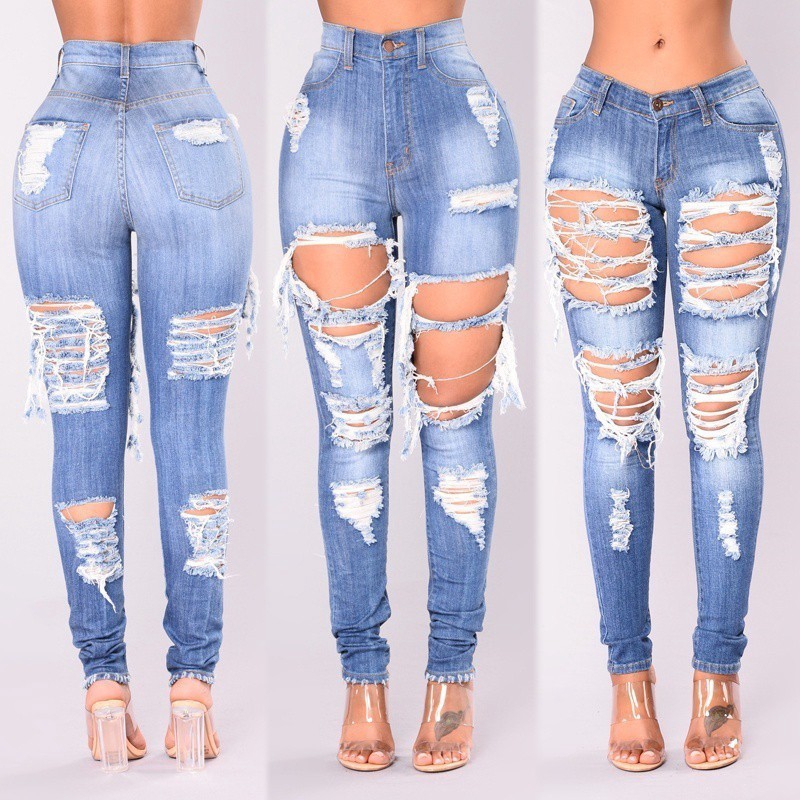 women's blue high waisted ripped jeans
