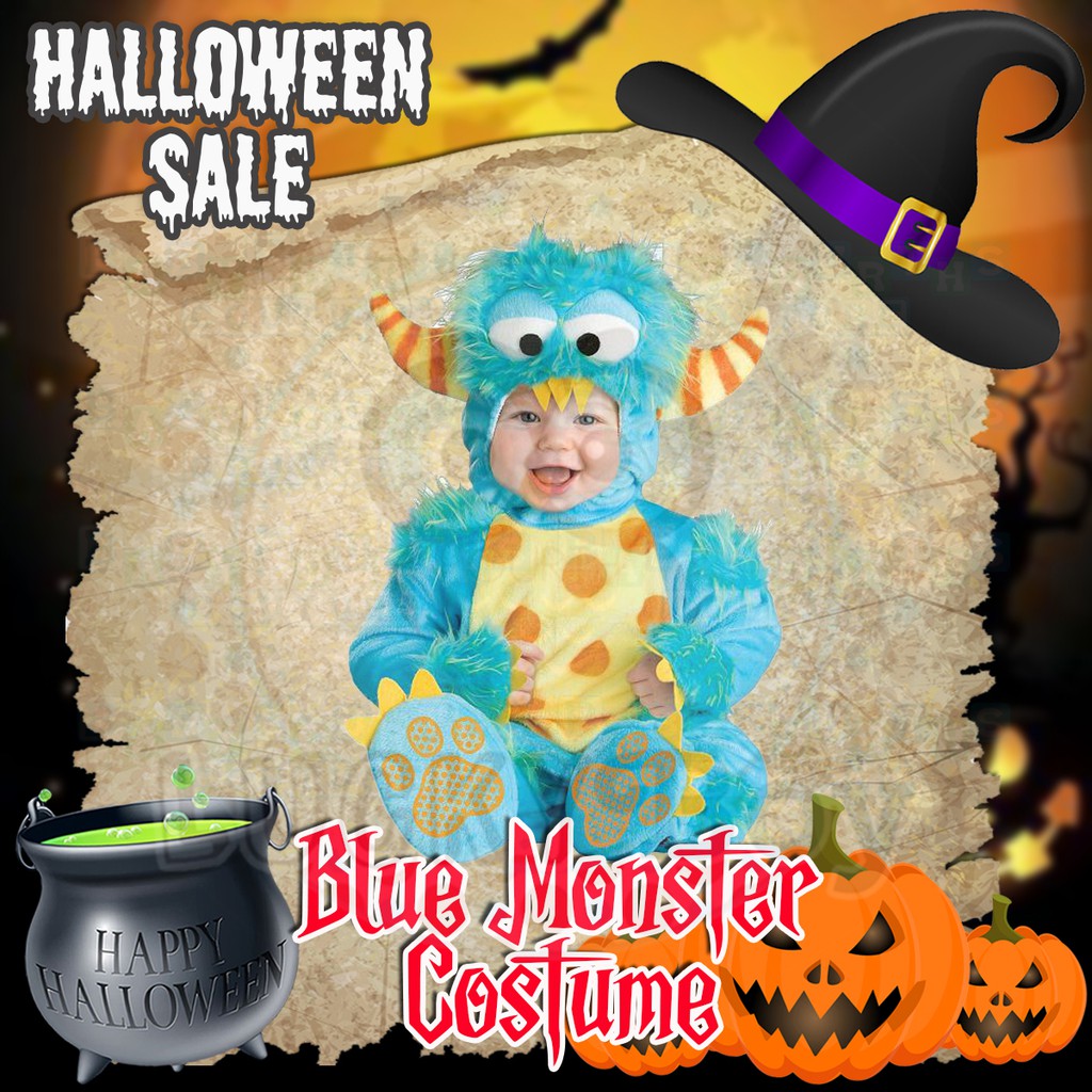 Halloween Blue Monster Costume For Baby 3d Plush Overall Complete Baby